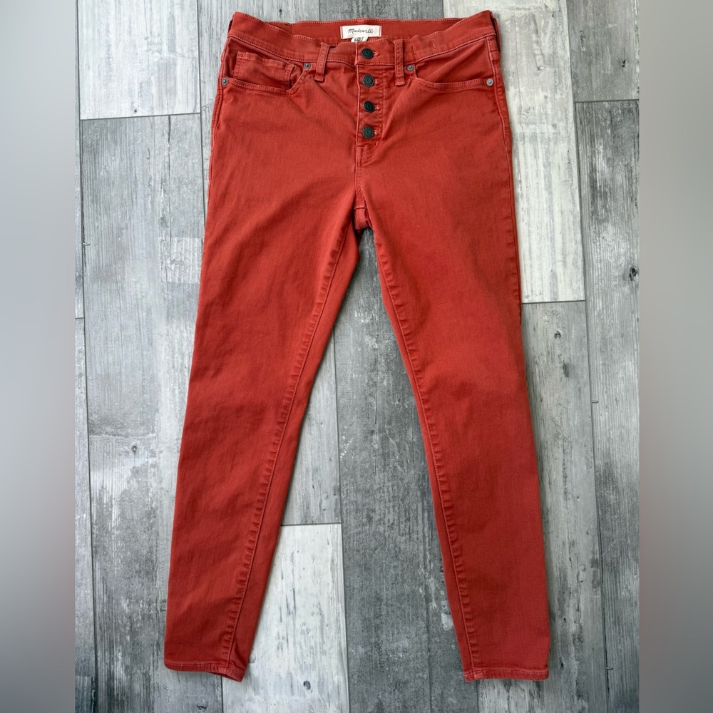 Madewell 9” Mid-Rise Skinny Jeans Rust Button Fly Size 28